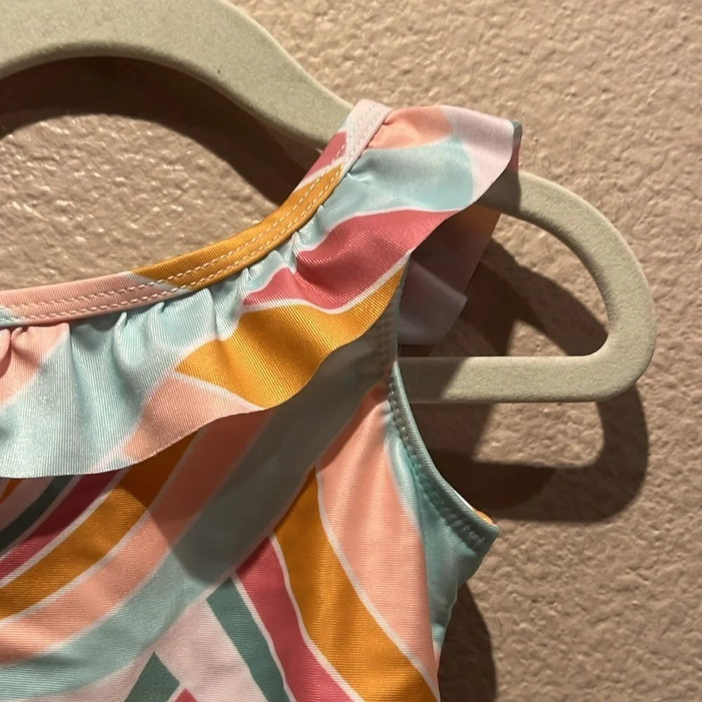 Wonder Nation Girls Neutral Mod One Piece Ruffle Swimsuit Size 12 Months